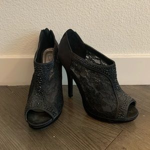 Black Studded Open Toe Heels